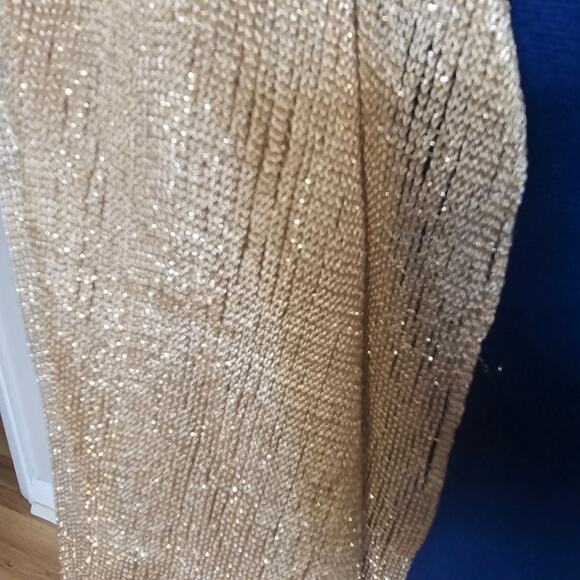 Gold Metallic Mesh Evening Scarf / Wrap with Fringe – Lightweight Shimmer Shawl - Picture 2 of 4